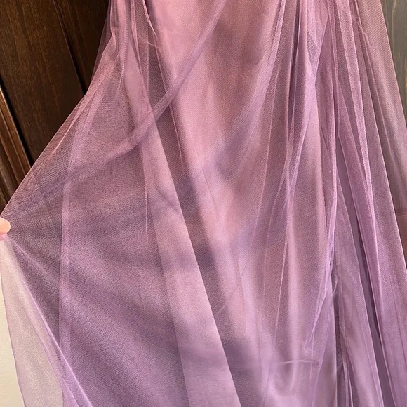LIKE NEW! Monique Lhuillier bridesmaid lavender colored dress with tulle overlay - Picture 3 of 8